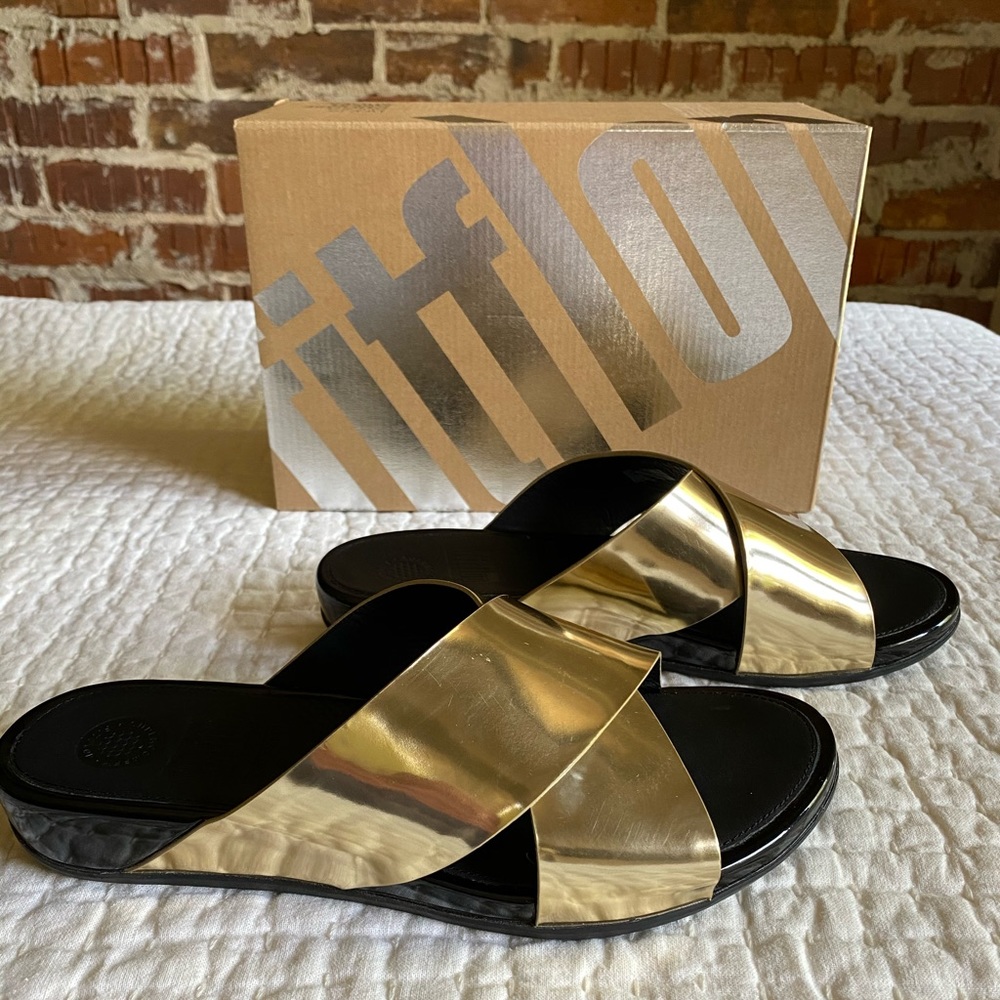 Fitflops, Gold Mirror Slides, X-Straps, ECU